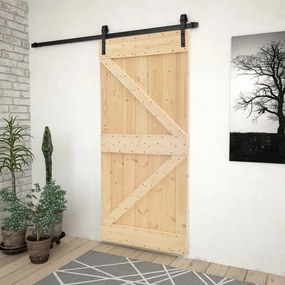 Porta Scorrevole Con Set Hardware 90x210 Cm İn Legno Di Pino /