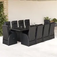 Set da Pranzo da Giardino 11 pz con Cuscini in Polyrattan Nero 3277655