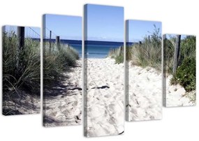 Quadri Quadro 5 pezzi Stampa su tela Mare Spiaggia Sabbia Erba