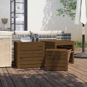 Set Cassette Da Giardino 3 Pz Ambra İn Legno Massello Di Pino /