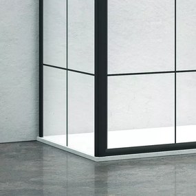 Box doccia nero 100x70 scorrevole e laterale fisso vetro a quadrati neri NICO-D3000S - KAMALU