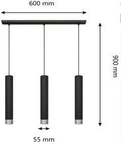 Lampadario LED a cavo TUBA 3xGU10/4,8W/230V nero/cromo lucido