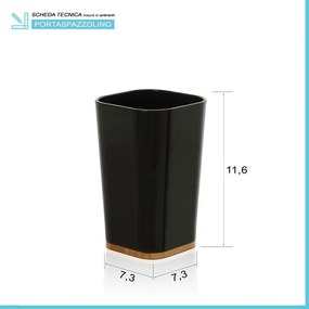Set accessori bagno moderno in finitura nera opaca con dettagli in bambù