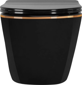 Vaso WC sospeso Rea CARLO Mini Rimless Duroplast Flat Black Gold Edge