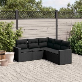 Set divani da giardino 5 pz con cuscini in polyrattan nero