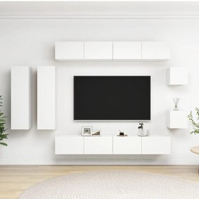 Set mobili porta tv 8 pz bianco in legno multistrato