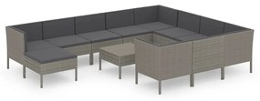 Set divani da giardino 12 pz con cuscini in polyrattan grigio