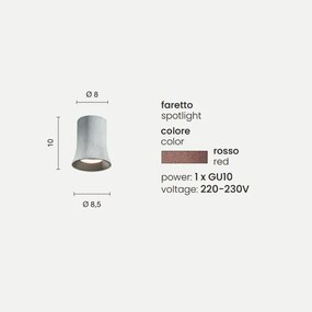 Lampada faretto da interno ROCK 8x10 cm in cemento Rosso e vetro soffiato