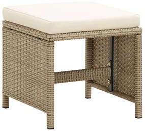 Sgabelli da giardino 4 pz con cuscini in polyrattan beige