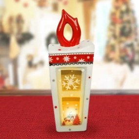 Trade Shop - Lanterna In Ceramica Candela Con Lumino Elettrico 28 Cm Decorazioni Natalizie