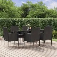 Set da Pranzo da Giardino 7 pz Nero con Cuscini in Polyrattan 3156787