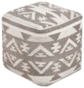 AXEL - pouf in lana avorio con decoro 40 x 40