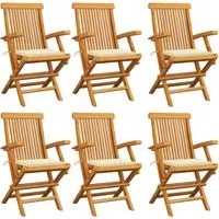 Sedie da Giardino con Cuscini Crema 6 pz in Massello di Teak 3062543