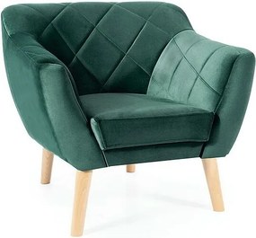 Poltrona Karo 1 Velvet in velluto verde con gambe in legno naturale – 78x75x76 cm