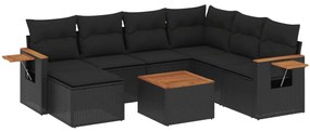 Set divani da giardino con cuscini 8 pz nero in polyrattan