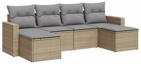 Set divano da giardino 6 pz con cuscini beige in polyrattan