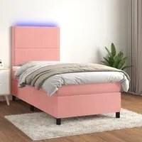 Letto a Molle con Materasso e LED Rosa 80x200 cm in Velluto cod mxl 78555