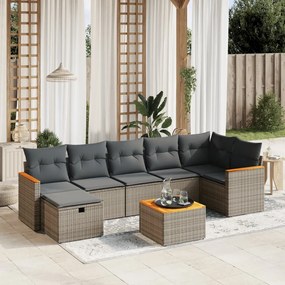 Set Divano da Giardino 8 pz con Cuscini Grigio in Polyrattan