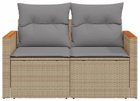 Divano da giardino con cuscini a 2 posti beige in polyrattan