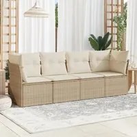 Set Divano da Giardino 4 pz con Cuscini Beige in Polyrattan 3249067