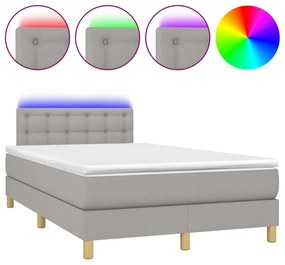 Letto a molle materasso e led grigio chiaro 120x200 cm tessuto