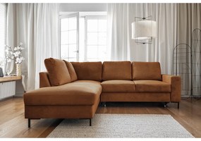 Divano letto angolare in velluto a coste arancione (angolo sinistro) Lofty Lilly - Miuform