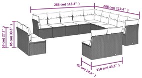 Set divani da giardino 12 pz con cuscini grigio in polyrattan