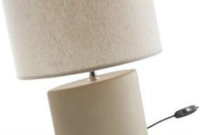 Lampada da tavolo in ceramica color talpa opaco e paralume in lino naturale TIGA