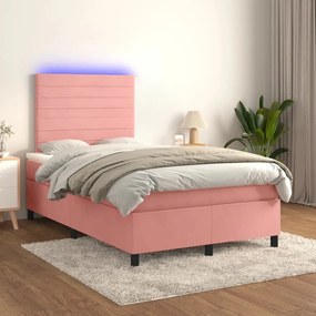 Letto A Molle Con Materasso E Led Rosa 120x200 Cm İn Velluto /