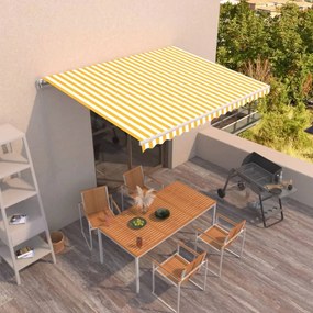 Tenda Da Sole Retrattile Manuale 400x350 Cm Gialla E Bianca /