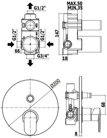 Paffoni Candy Ca015 Miscelatore doccia Monocomando ad Incasso Con Deviatore A Pulsante E Piastra In Metallo 20 Cm Cromo