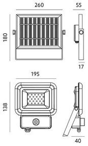 Faro solare LED esterno 20W 6500K IP65 con sensore e batteria 4400 mAh