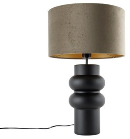 Lampada da tavolo di design con paralume in velluto nero color tortora con oro 35 cm - Alisia