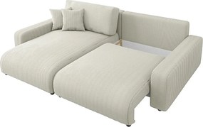 Divano letto angolare in velluto a coste color crema (penisola variabile) Sara - Ropez