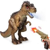 Palyset Dinosauro T-Rex Camminante + Pistola Giocattolo Bambini Luci Suoni Fumo