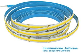 24V Bobina Striscia Led COB 14W/M 120LM/W 1700LM/M CRI 90 Bianco Caldo 3000K 5 Metri IP20 No Puntini Luce Continua Uniforme