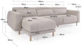 Kave Home - Divano Singa 3 posti con chaise longue sinistra beige 296 cm