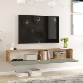 Mobile Tv Sospeso 180x32x30 Effetto Legno Rovere E Verde Salvia Frame