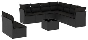 Set Divani da Giardino 10pz con Cuscini in Polyrattan Nero