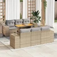 Set Divani da Giardino 7 pz con Cuscini Beige in Polyrattan 3327335