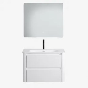 Set Mobili Da Bagno In Legno Con Lavabo Integrato E Specchio Egerton Bianco & Rectangular Led (80x70 Cm) Gualar & Nero ↑20 Cm Con Valvola - Sklum