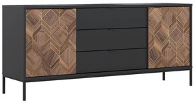 Credenza con 2 ante e 3 cassetti Nero e Naturale scuro - MIALINE