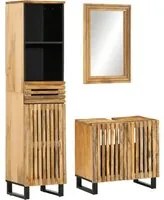 Set Mobili da Bagno 3 pz in Legno Massello di Mango Grezzo 3217089