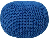 Pouf ottomana blu in cotone lavorato a maglia perline EPS riempimento rotondo piccolo poggiapiedi 50 x 35 cm