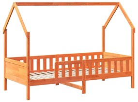 Giroletto casetta bambini marrone cera 90x190 cm massello pino