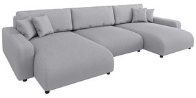 Divano angolare grigio chiaro allungabile/con contenitore (a U) con rivestimento in velluto a coste Sara – Ropez