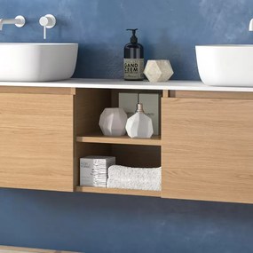 Mobile bagno sospeso 175 cm con piano bianco due cassetti e vano a giorno SP-175SS - KAMALU