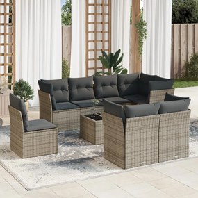 Set Divano da Giardino 9 pz con Cuscini Grigio in Polyrattan