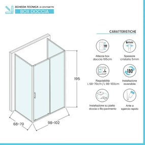 Box doccia 3 lati 70x100x70 con porta scorrevole e vetro stampato  Tay