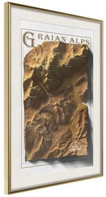 Poster  Raised Relief Map: Graian Alps  Cornice Quadri Cornice d'oro con passe-partout, Larghezza x Altezza Home decor 20x30